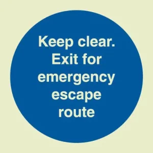 Keep clear Exit for emergency escape route (Glow in the dark) - IMPA