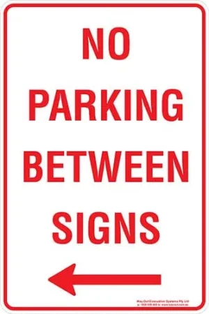 Carpark No Parking Between Signs Arrow Left